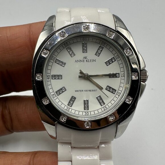 3/$30 Anne Klein Watch Women Silver Tone Round Dial White Band 37MM 7.25" - Picture 2 of 10